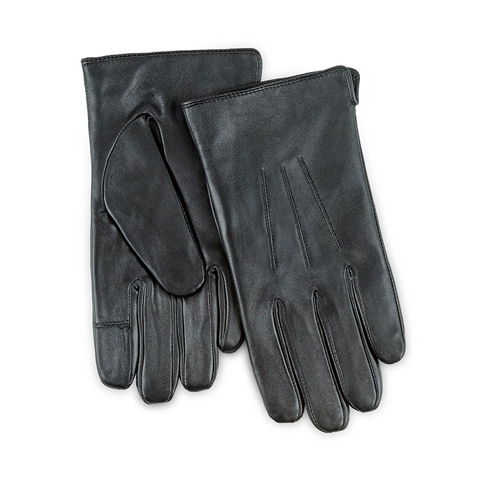Isotoner® Mens Smartouch Water Repellent 3 Point Leather Gloves  Black